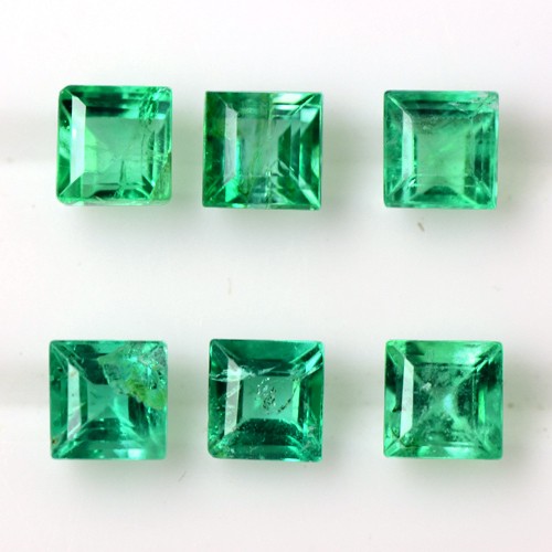 0.95 Cts Natural Top Green Emerald Loose Gems Square Cut 3 Set Pair 3 mm Zambia