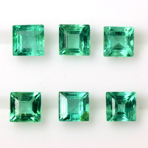 0.81 Cts Natural Earth Mined Green Emerald Gems Square Cut 3 Set Pair Zambia 3mm