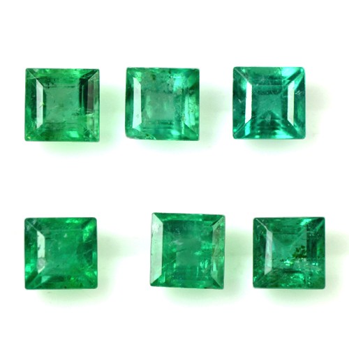 1.13 Cts Natural Top Quality Green Emerald Gems Square Cut 3 Set Pair Zambia 3mm
