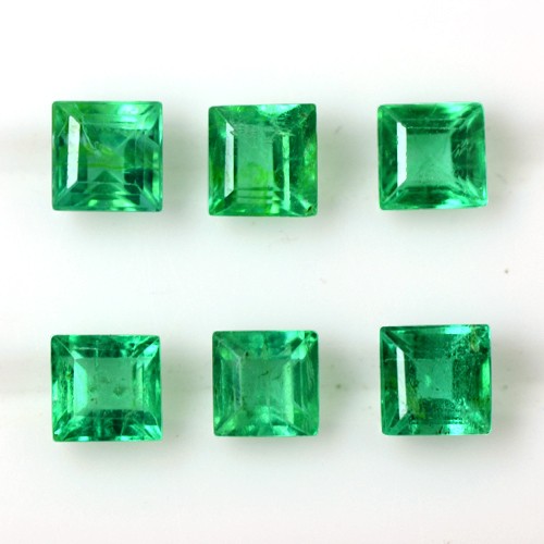 0.98 Cts Natural Green Lustrous Emerald Loose Gems Square Cut 3 Set Pair Zambia