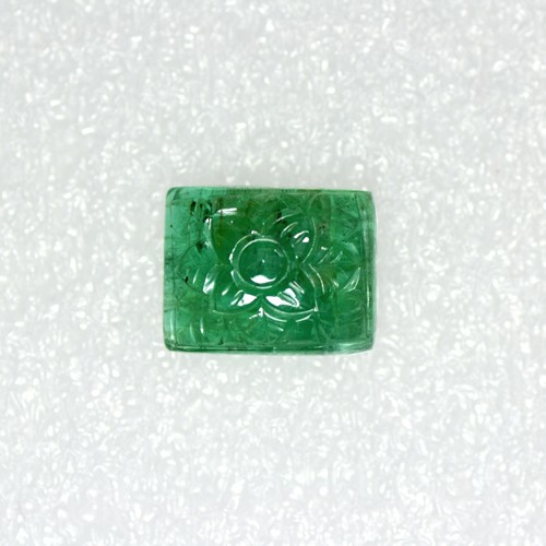 9.04 Cts Natural Lustrous Top Green Emerald Hand Made Carving Zambia Untreated $