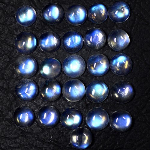 26.18 Cts Natural Blue Fire Rainbow Moonstone Round Cab Lot 6 mm Indo-Bihar Gem