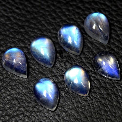 16.27 Cts Natural Blue Fire Rainbow Moonstone Pear Cab Lot 10x7 mm Indo-Bihar