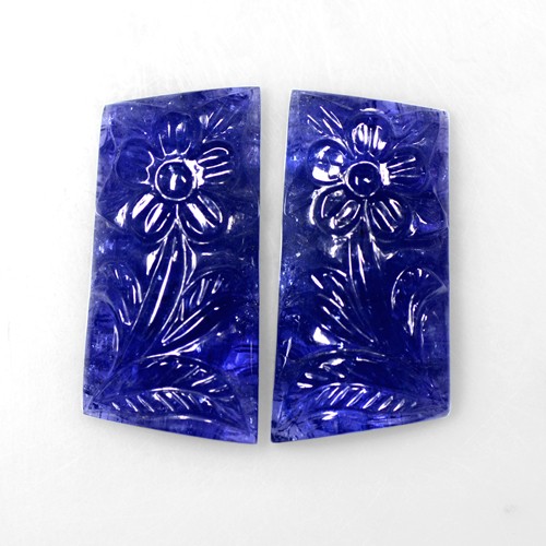76.46 Cts Natural Lustrous Purple Blue Color Tanzanite Handmade Carving Pair Gem