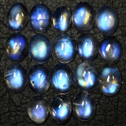 24.98 Cts Natural Lustrous Blue Fire Rainbow Moonstone Oval Lot 8x6mm Indo-Bihar