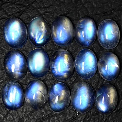 21.08 Cts Natural Lustrous Blue Fire Rainbow Moonstone Oval Lot 8x6mm Indo-Bihar
