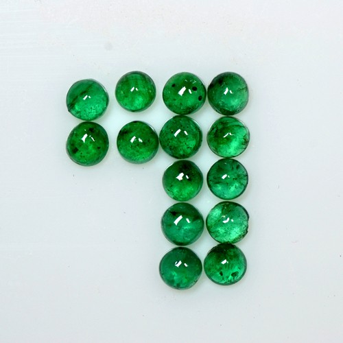 3.43 Cts Natural Lustrous Rich Green Emerald Round Cabochon Lot Zambia 3.5 mm