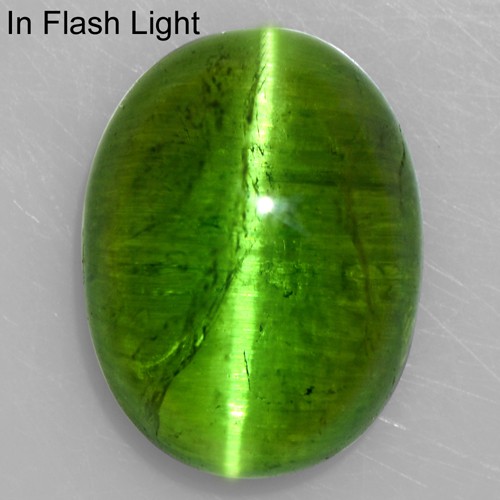 5.46 Cts Natural Lustrous Olive Green Tourmaline Cats Eye Oval Cab 12x9 mm Video