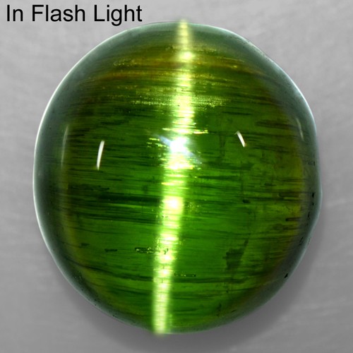7.94 Cts Natural Lustrous Sharp Olive Green Tourmaline Cats Eye Round Cab Brazil
