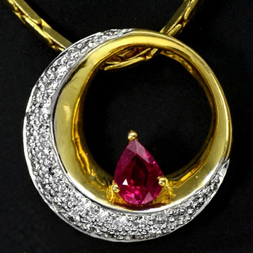 9k Gold Natural Red Ruby Loose Gemstone Diamond Pendant With Chain