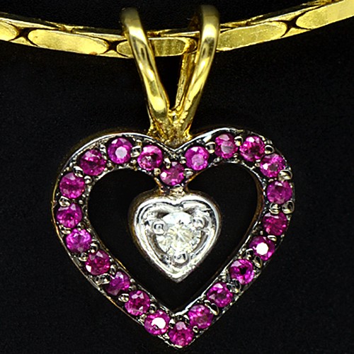 9k Pure Yellow Gold Natural Red Ruby Gemstone Diamond Pendant With Chain