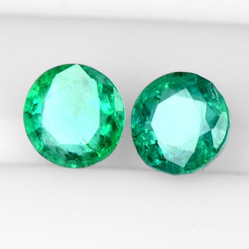 Top 0.65 Cts Natural High Quality Rich Green Pair Emerald Round Cut 4 mm Zambia