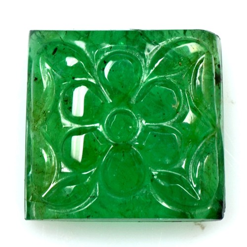 9.54 Cts Natural Top Green Emerald Hand Made Carving Zambia Square Cut Gemstone