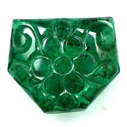 12.81 Cts Natural Top Green Emerald Hand Made Carving Zambia Untreated Gemstone