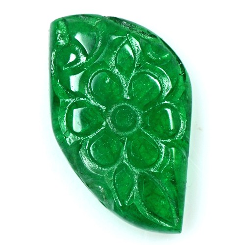 12.95 Cts Natural Top Green Emerald Hand Made Carving Zambia Untreated Gemstone