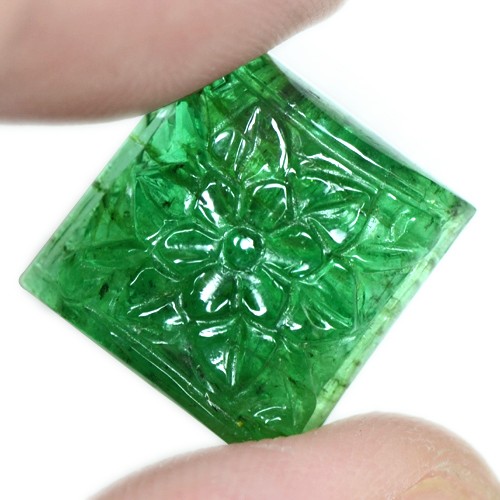 10.89 Cts Natural Emerald Loose Gemstone Carving Square Zambia Untreated 15 mm