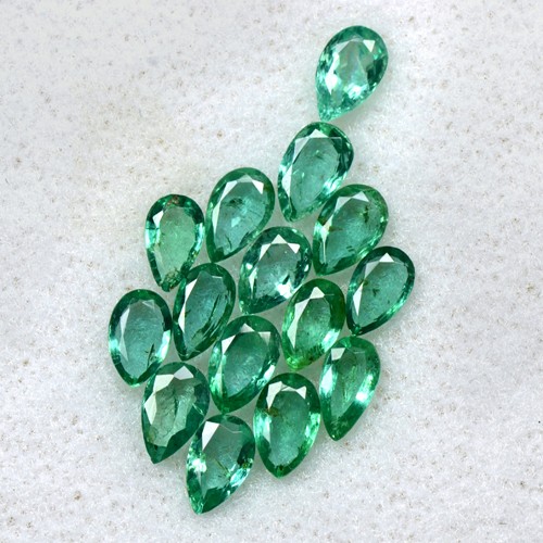 2.91 Cts Natural Rich Green 5x3 mm Emerald Pear Cut 15 Pcs Lot Untreated Zambia