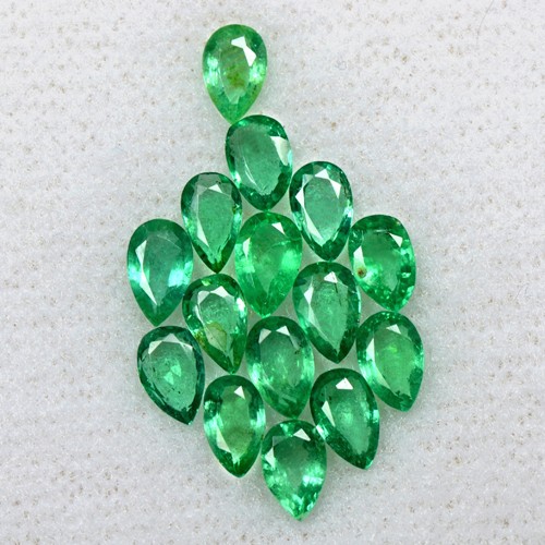 3.04 Cts Natural Rich Green 5x3 mm Emerald Pear Cut 15 Pcs Lot Untreated Zambia
