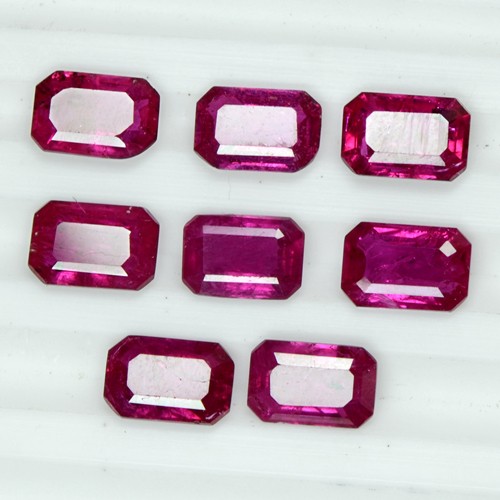 4.89 Cts Natural Top 8 Pcs Blood Red Ruby Gemstone Emerald Cut Lot 6x4 mm Burma