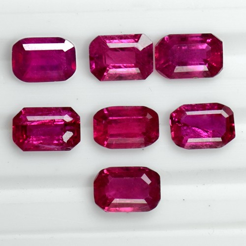 3.9 Cts Natural Top 7 Pcs Blood Red Ruby Gemstone Emerald Cut Lot 6x4 mm Burma
