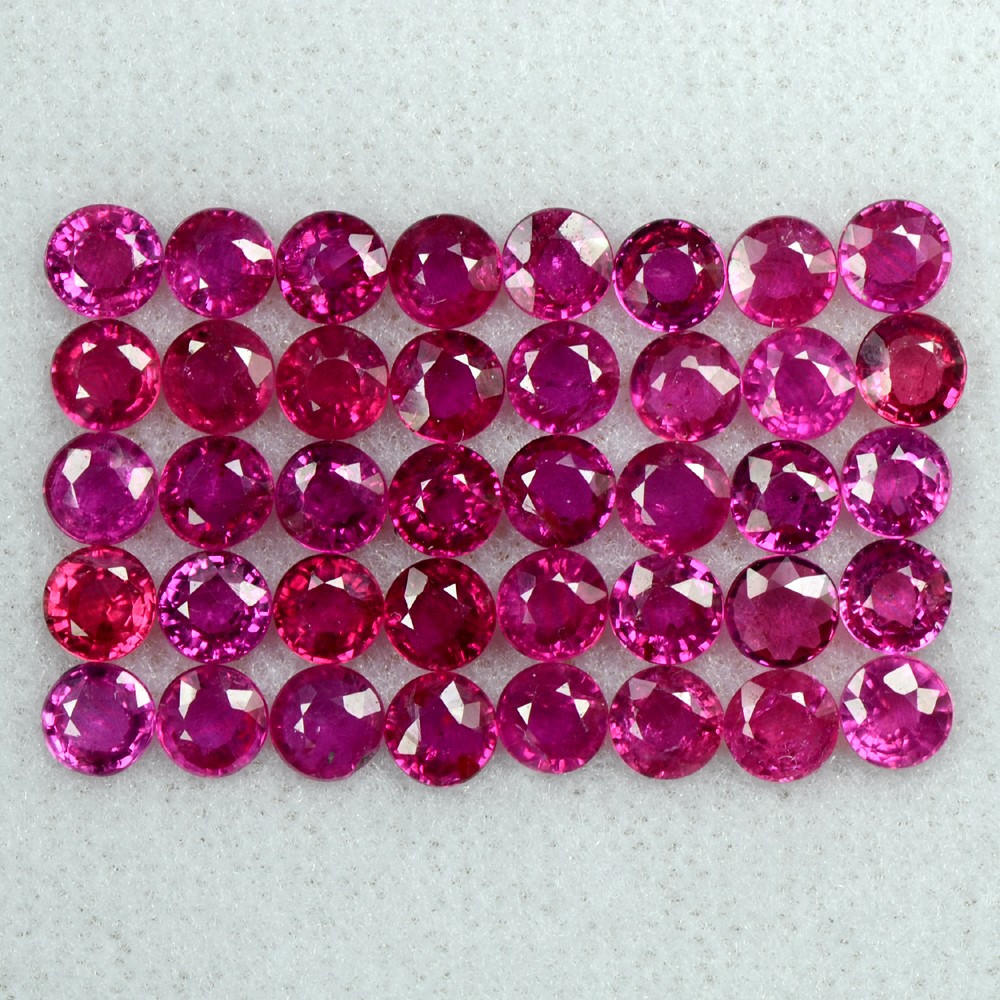 10.2 Cts Natural Top Red Ruby Gemstone  Round Cut Lot 3.5 mm 40 Pcs Burma