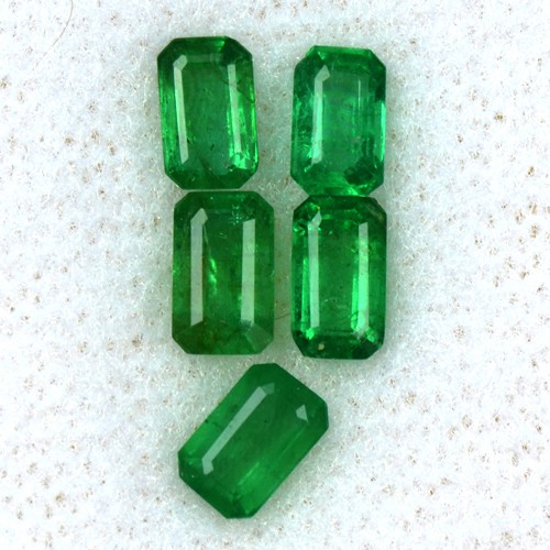 1.54 Cts Natural 5x3 mm Top Green 5 Pcs Emerald Octagon Cut Lot Untreated Zambia