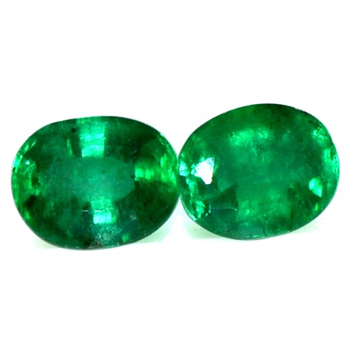 1.18 Cts Natural Fine 6x5 mm Rich Green Emerald Oval Cut Pair Untreated Zambia