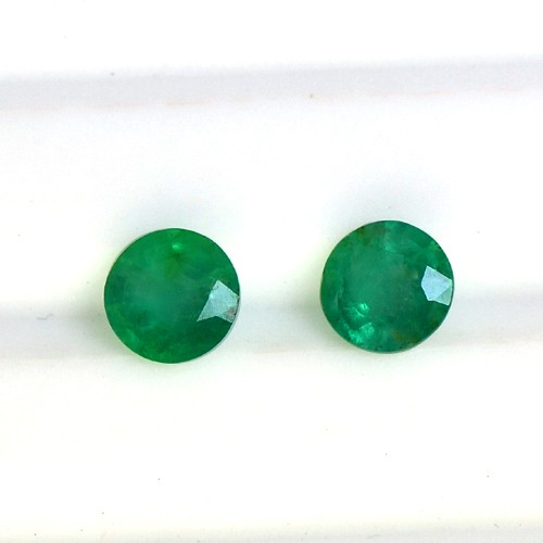 Natural Lustrous Top Rich Green Emerald Round Cut Pair 0.93 Cts Zambian Gemstone