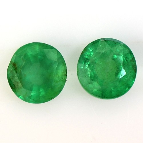 Christmas Offer Natural Top Rich Green Emerald Round pair 1.03 Cts 5 mm Zambia
