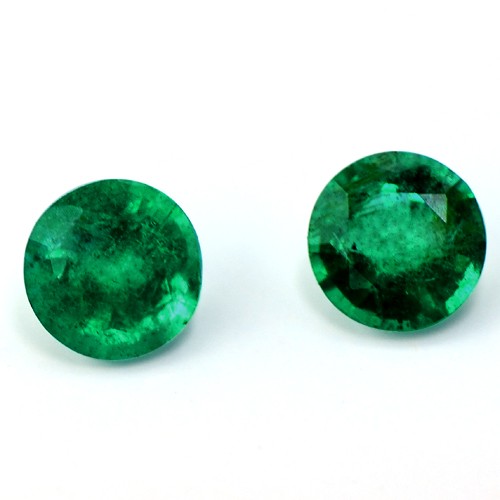 Xmas Offer Natural Top Rich Green Emerald 5 mm Round pair cut 0.89 Cts Zambia