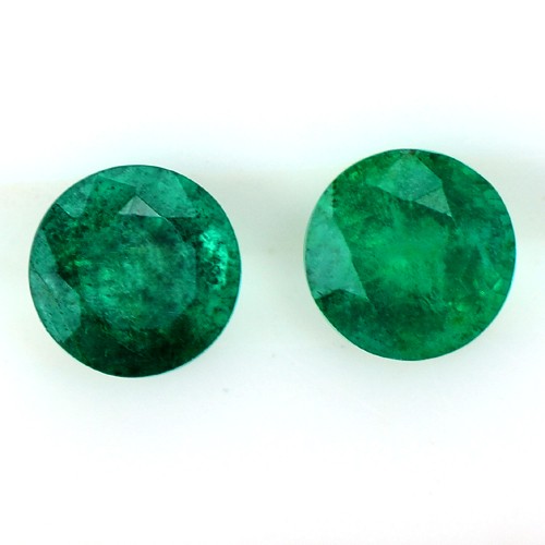 Natural Top Rich Green Emerald 5 mm Round pair 1.08 Cts Zambia Mother's Day Sale