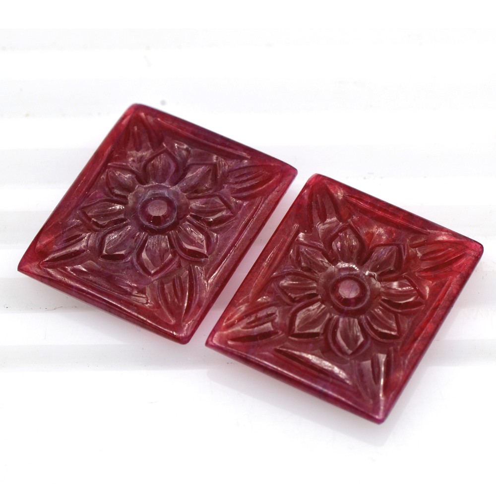 27.02 Cts Natural Top Ruby Carving Square Shape Pair Africa loose Gemstone Offer