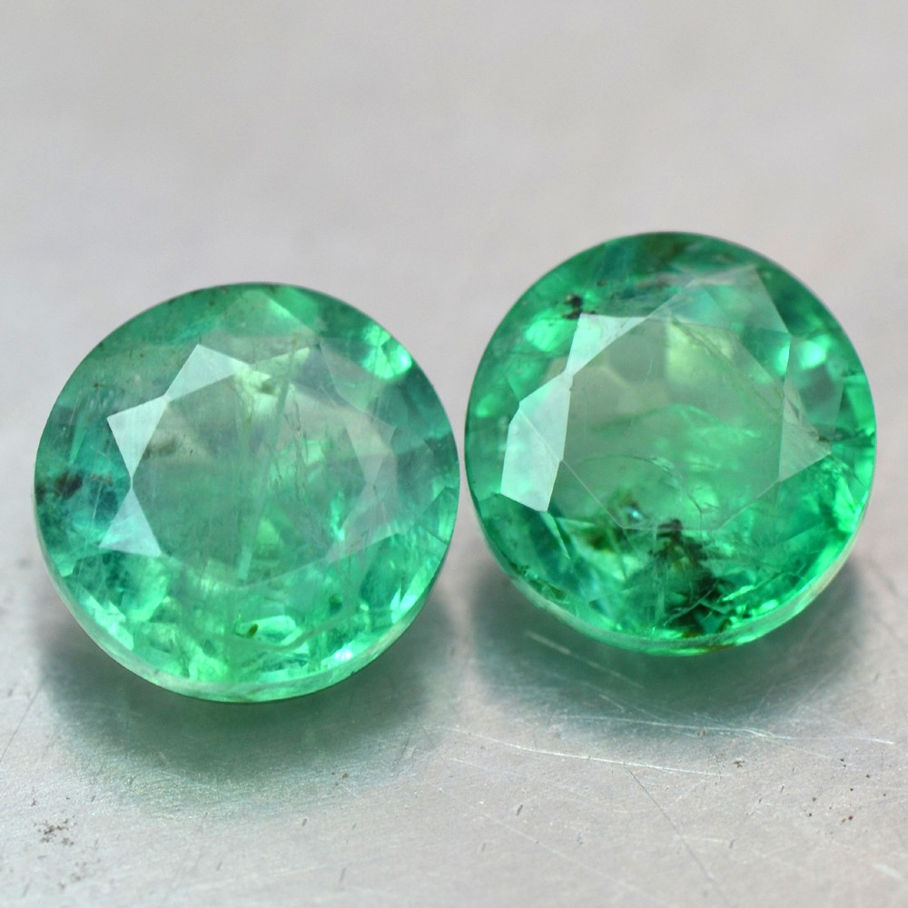 1.38 cts Natural Top Rich Green Emerald Round Cut Pair 5.5 mm Zambia Gemstone