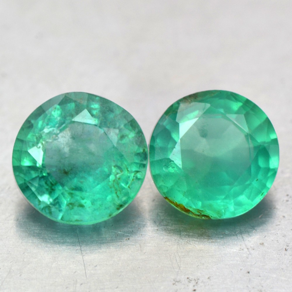1.30 cts Natural Top Quality Emerald Round Cut 5.7 mm Pair Zambia Gemstone Offer