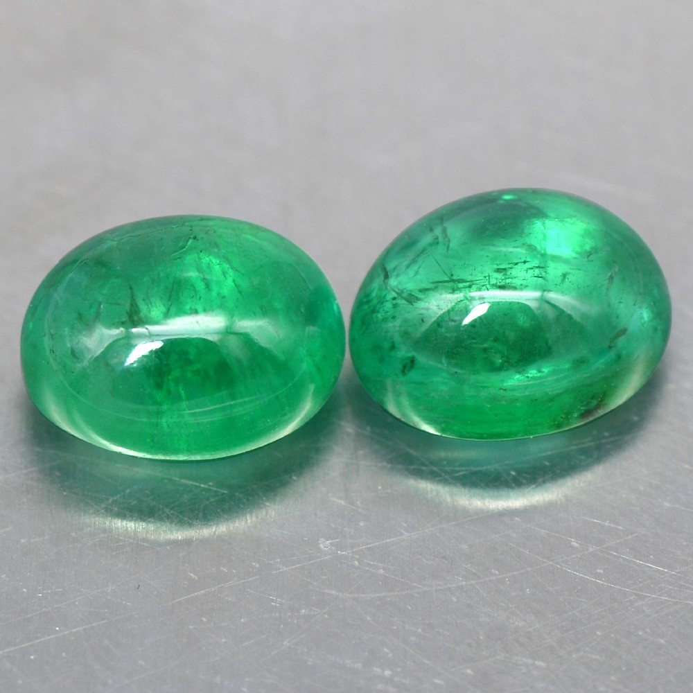 6.66 cts Natural Top Green Emerald Oval Cabochon Pair 10x8 mm Zambia Gemstone