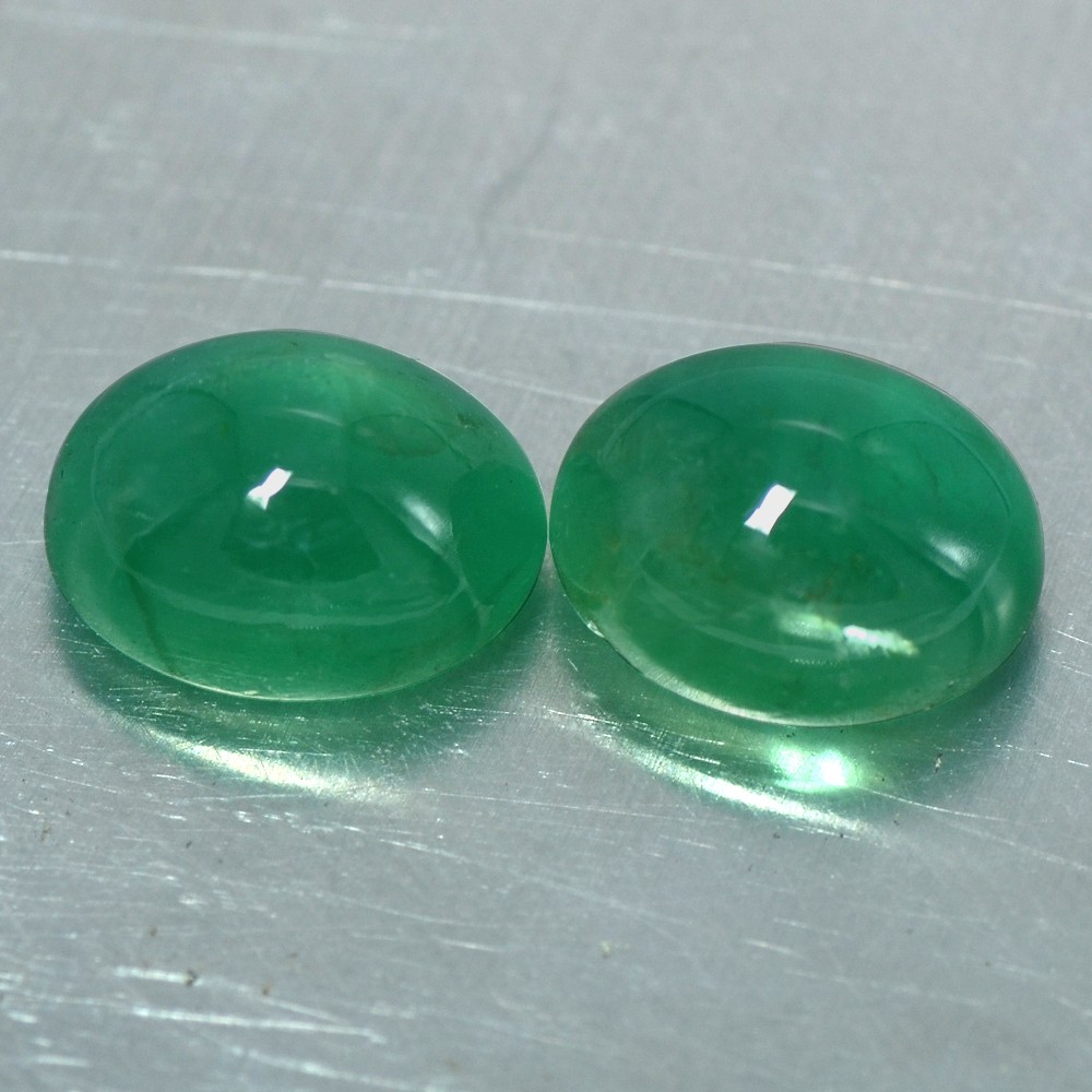 6.43 cts Natural Top Green Emerald Oval Cabochon Pair 10x8 mm Zambia Gemstone