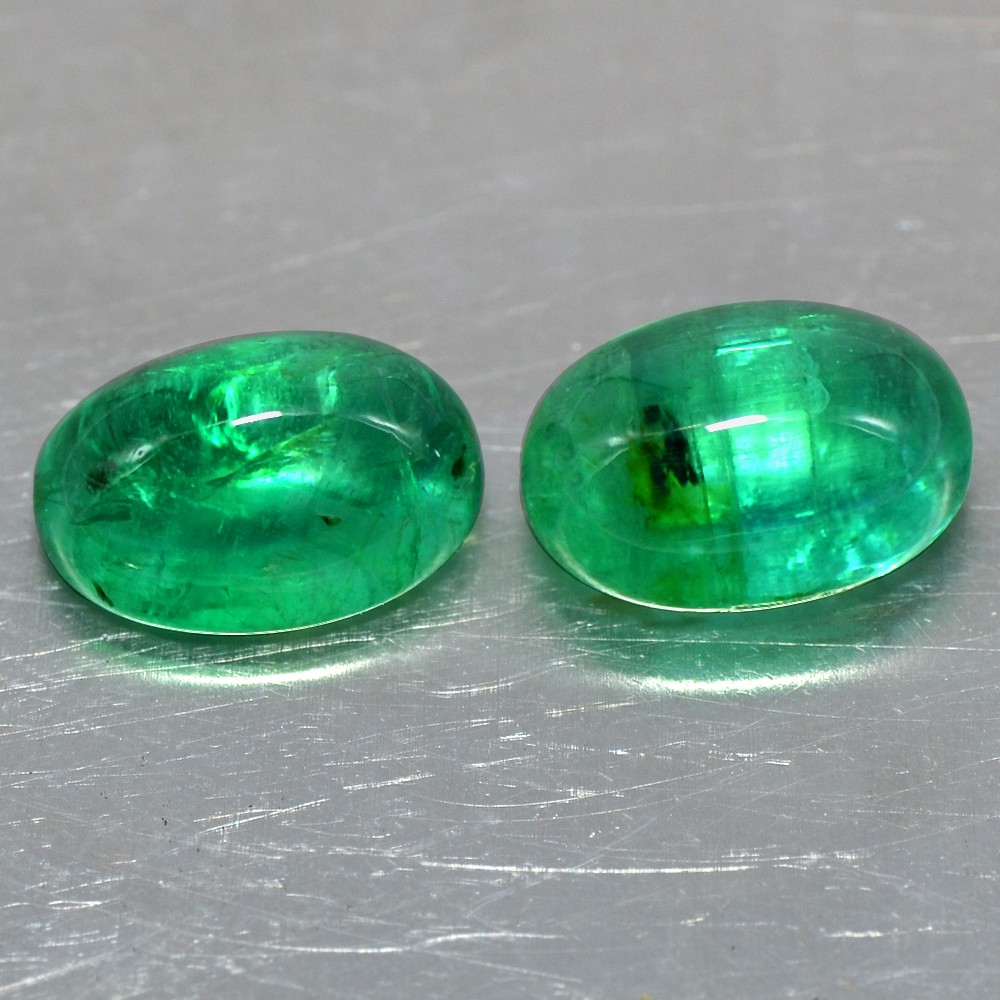 5.87 cts Natural Top Emerald Oval Cabochon Pair 10.5x7.3x5.5 mm Zambia Gemstone