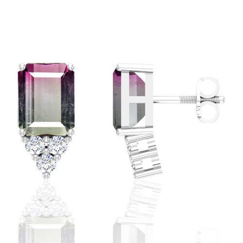 14K White Gold 4.75 cts Tourmaline Stone Diamond Designer Fine Jewelry Ladies Earrings