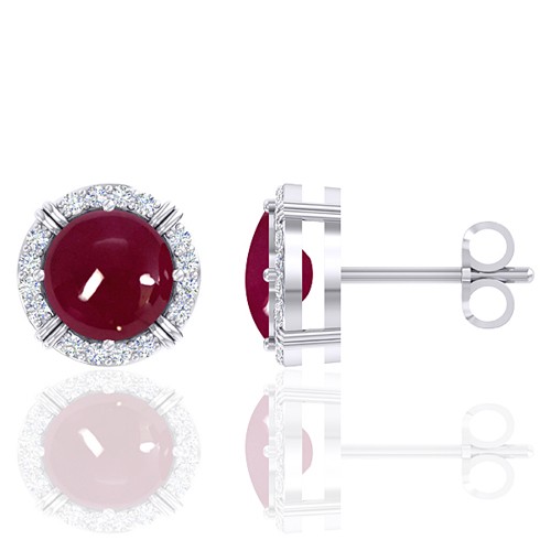 14K White Gold 4.08 cts Ruby Gemstone Diamond Designer Fine Jewelry Women Earrings