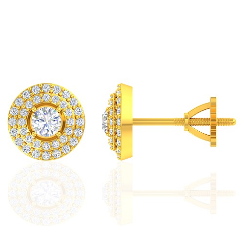 18K Yellow Gold 0.38 cts Main stone Diamond with Diamond Designer Fine Jewelry Earrings