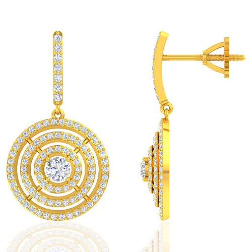 18K Yellow Gold 0.38 cts Main stone Diamond with Diamond Designer Fine Women Earrings