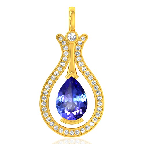 18k Yellow Gold 1.67 cts Tanzanite Gemstone Diamond Designer Fine Jewelry Pendant