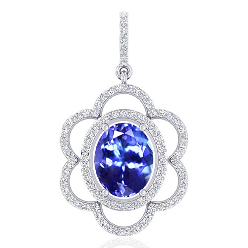 14K White Gold 2.33 cts Tanzanite Gemstone Diamond Designer Fine Jewelry Pendant