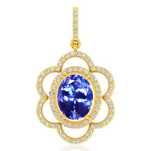 18k Yellow Gold 2.33 cts Tanzanite Gemstone Diamond Designer Fine Jewelry Pendant