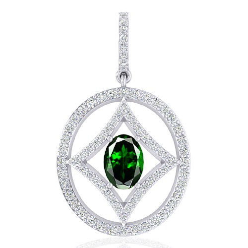 14K White Gold 0.77 cts Oval Cut Tsavorite Gem Diamond Designer Fine Jewelry Pendant