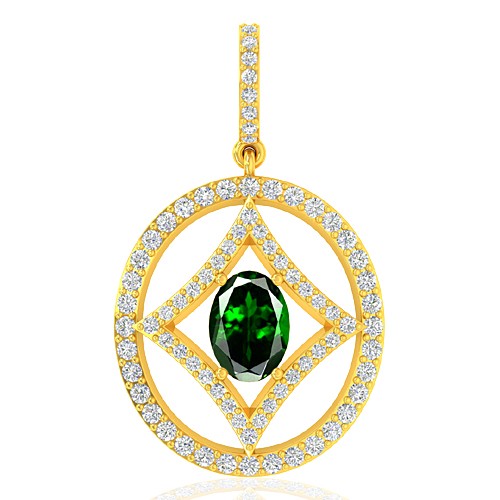 18k Yellow Gold 0.77 cts Oval Cut Tsavorite Gem Diamond Designer Fine Jewelry Pendant