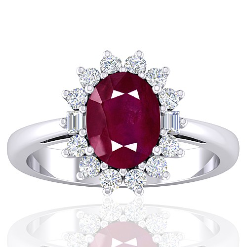 14K White Gold Ruby Gemstone Diamond Cocktail Designer Fine Jewelry Ring