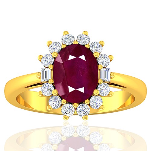 18K Yellow Gold Ruby Gemstone Diamond Cocktail Designer Fine Jewelry Ring