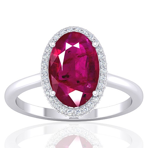 14K White Gold Ruby Gemstone Diamond Women Wedding Designer Fine Jewelry Ring