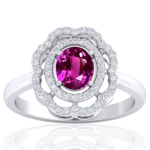 14K White Gold Pink Sapphire Gemstone Diamond Cocktail Vintage Engagement Ring